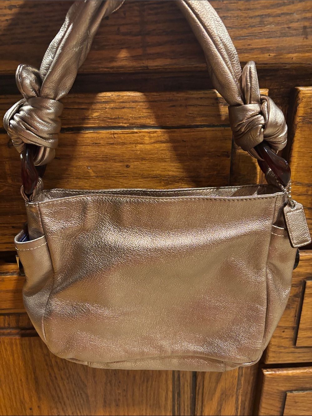 Authentic Coach Metallic Leather Knot Shoulder Bag Tortoiseshell Y2K #42334⁠ COA
